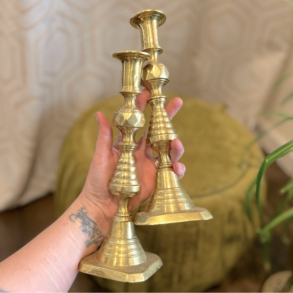 Brass candlestick holders - set of  2
